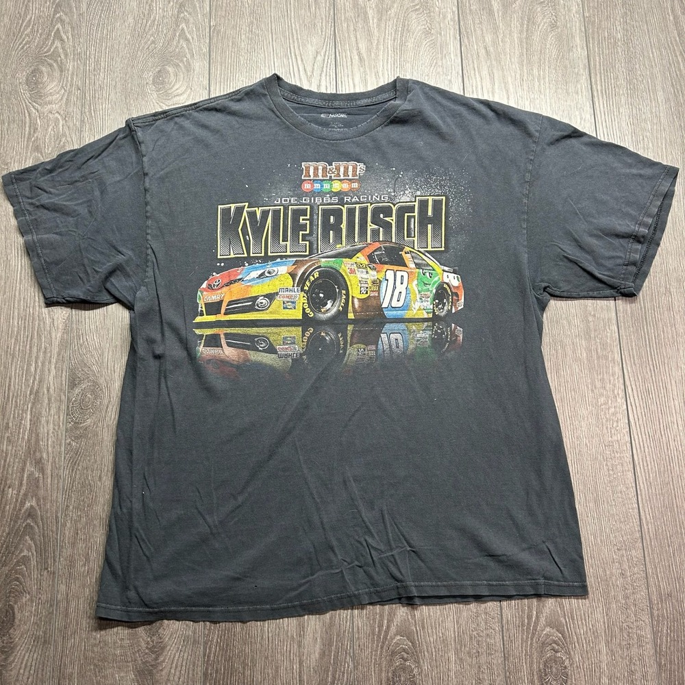 Vintage NASCAR Kyle Busch Joe Gibbs Racing M&M's T-Shirt Mens XL Black Y2K Dist
